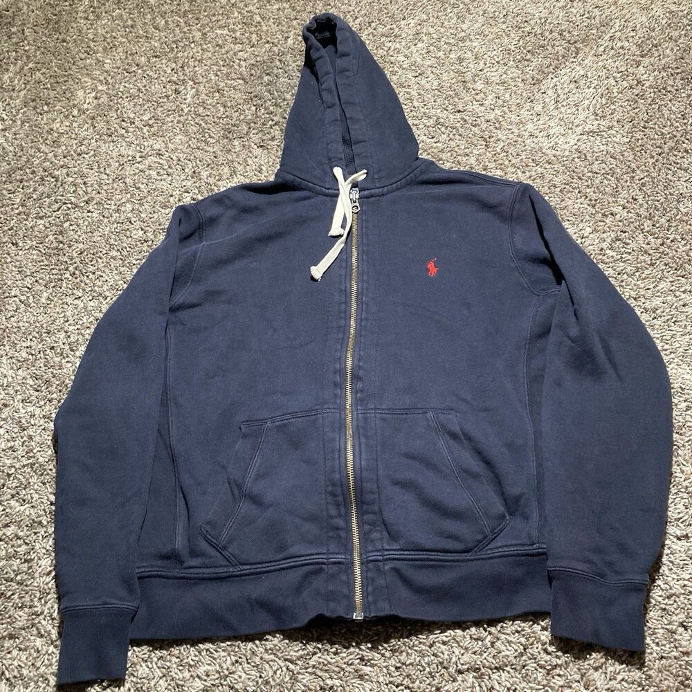 Polo Ralph Lauren Full Zip Hoodie Jacket Mens Large Blue Navy
